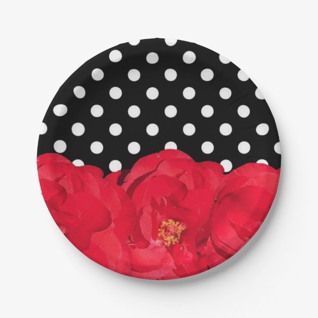 Blume und Polka Dots Party Teller (Vorderseite)