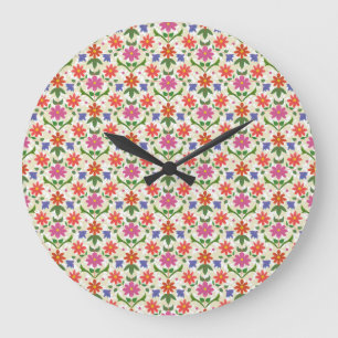 Blume und Polka-Punkte auf der Uhr der Ecru-Runden