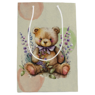 Blume und Punkte von Braunteddy-Bären Mittlere Geschenktüte