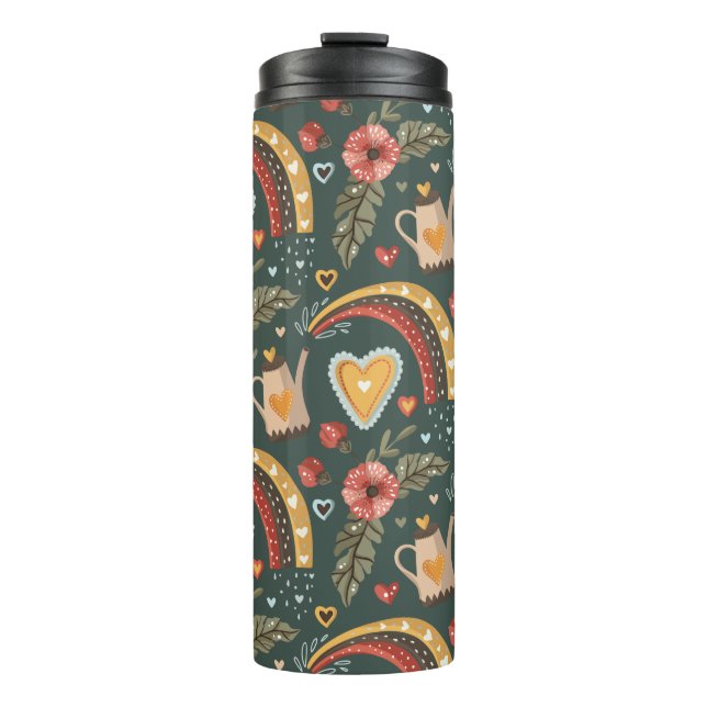 Blume und Rainbows Boho Pattern Thermosbecher (Vorderseite)