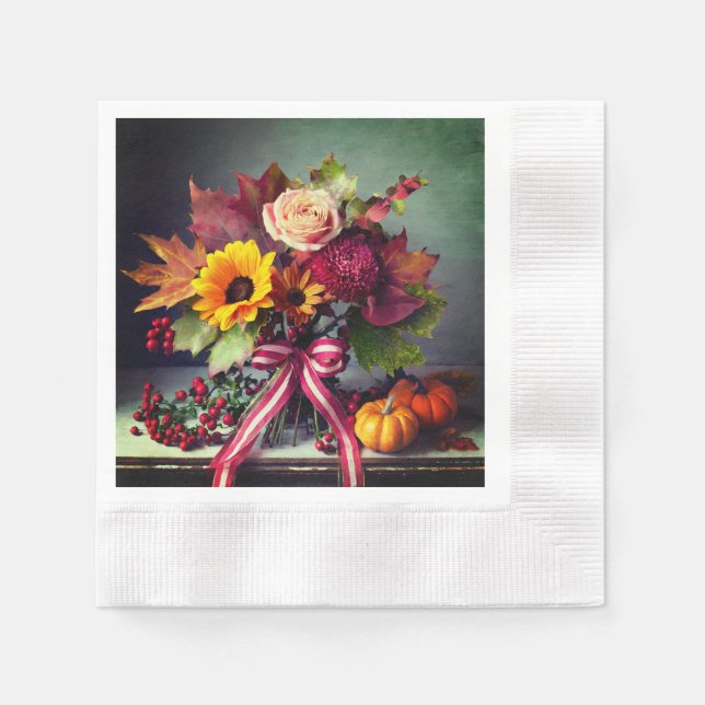 Blume und Rot/Weißband, Cocktailpapier Serviette (Vorderseite)