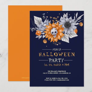 Blume und Schädel Halloween-Party laden Einladung