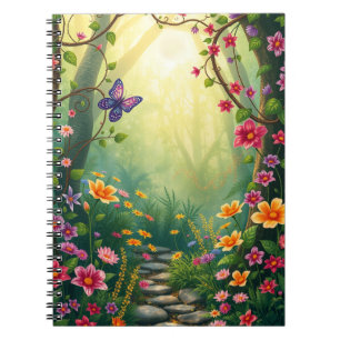 Blume und Schmetterling im verzauberten Regenwald Notizblock