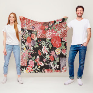 Blume und Schmetterling, japanisches Design Fleecedecke