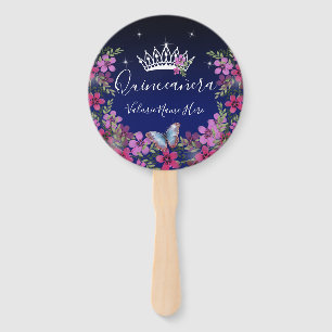 Blume und Schmetterling Quinceanera Blauer Handfä Fächer