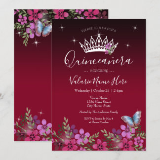 Blume und Schmetterling Quinceanera Einladung