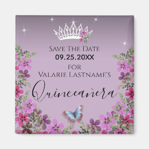 Blume und Schmetterling Quinceanera Save the Date Magnet