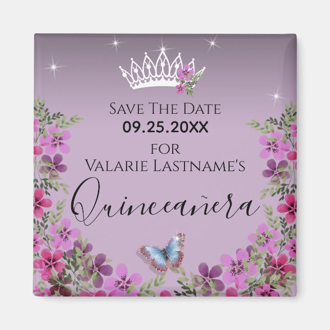 Blume und Schmetterling Quinceanera Save the Date  Magnet (Vorne)