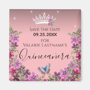 Blume und Schmetterling Quinceanera Save the Date Magnet