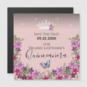 Blume und Schmetterling Quinceanera Save the Date Magnetkarte