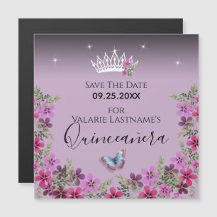 Blume und Schmetterling Quinceanera Save the Date Magnetkarte