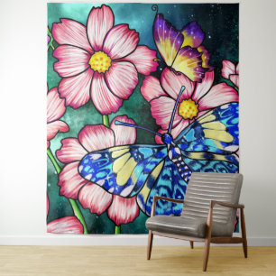 Blume und Schmetterling Wandteppich
