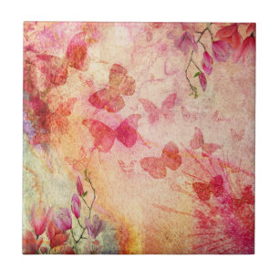 Blume und Schmetterlinge Aquarell, Keramik Fliese