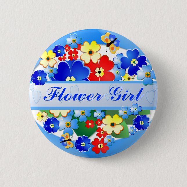 Blume und Schmetterlinge ~ Blumen-Mädchen-Knopf Button (Vorderseite)