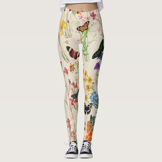 Blume und Schmetterlinge Blumengarten Leggings (Vorderseite)