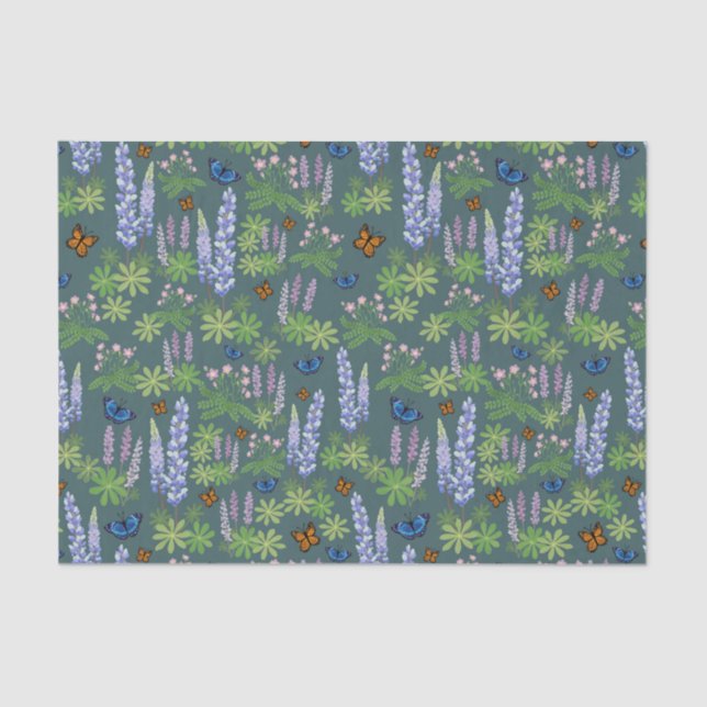 Blume und Schmetterlinge decouptenes Papierlupin Seidenpapier (Vorderseite)