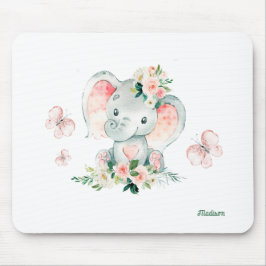 Blume und Schmetterlinge für niedliche Elefanten Mousepad
