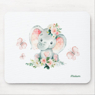 Blume und Schmetterlinge für niedliche Elefanten Mousepad