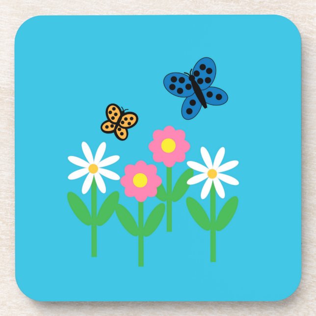 Blume und Schmetterlinge (Hartkunststoff) Getränkeuntersetzer (Vorderseite)