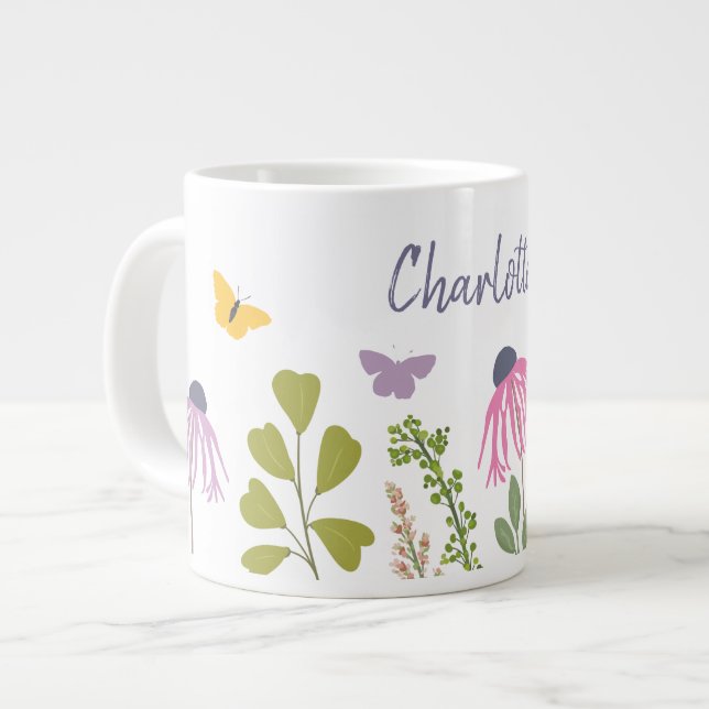 Blume und Schmetterlinge Individuelle Name Jumbo-Tasse (Vorderseite Links)