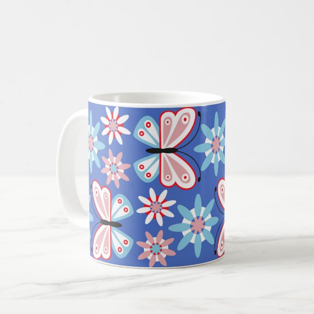 Blume und Schmetterlinge Kaffeetasse (Vorderseite Links)