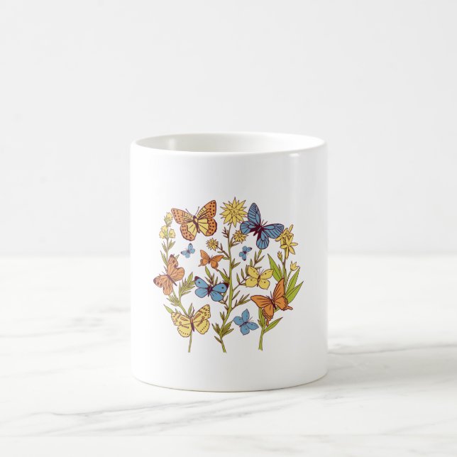 Blume und Schmetterlinge Kaffeetasse (Mittel)