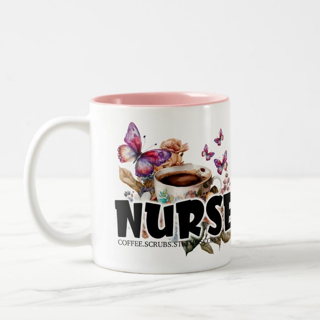 Blume und Schmetterlinge Krankenversicherung Zweifarbige Tasse (Links)