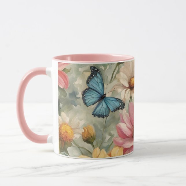 Blume und Schmetterlinge Kunst und Tasse (Links)