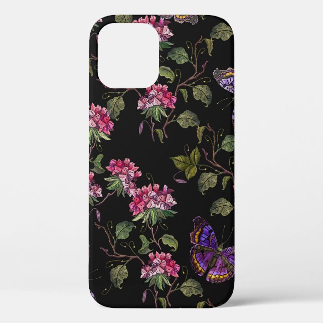 Blume und Schmetterlinge nahtlos Stickereien Case-Mate iPhone Hülle (Rückseite)