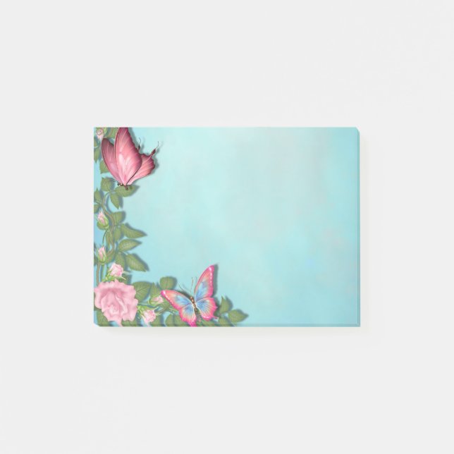 Blume und Schmetterlinge Post-it Klebezettel (Vorderseite)