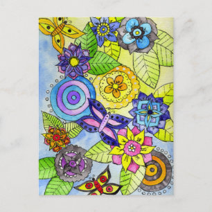 Blume und Schmetterlinge Postkarte