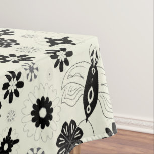 Blume und Schmetterlinge, schwarz-weiß Tischdecke
