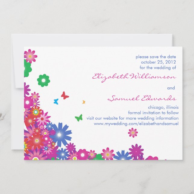 Blume und Schmetterlinge - Speichern Sie die Datum Save The Date (Vorderseite)