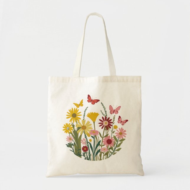 Blume und Schmetterlinge Tragetasche (Vorne)