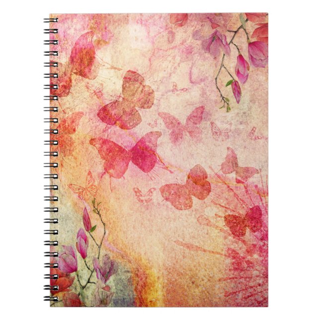 Blume und Schmetterlinge Wasserfarbe, Notebook Notizblock (Vorderseite)