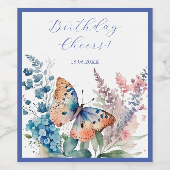 Blume und Schmetterlinge Weinetikett (Einzelnes Label)