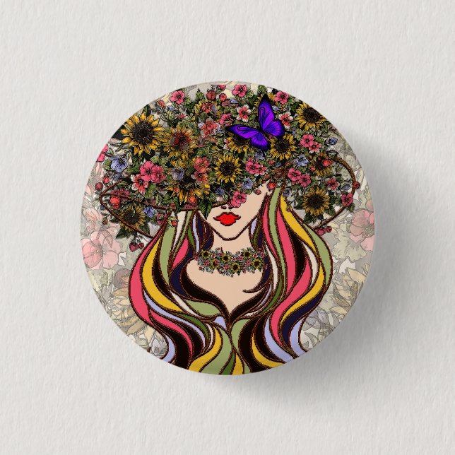 Blume und Schmetterlinge werfen Button (Vorderseite)