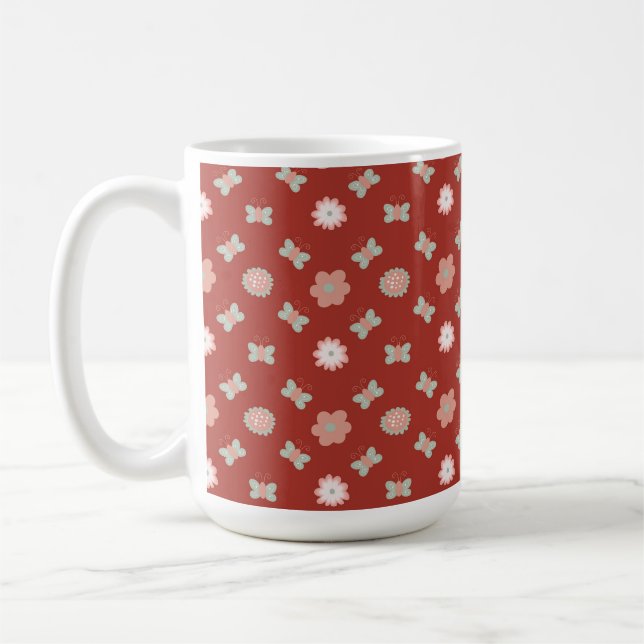 Blume- und Schmetterlingsmuster Kaffeetasse (Links)