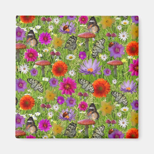 Blume- und Schmetterlingsmuster Magnet (Vorne)