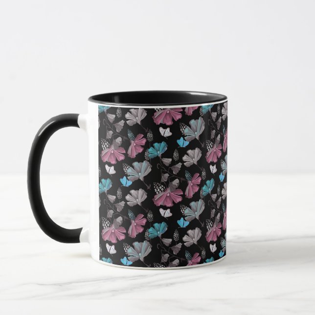 Blume- und Schmetterlingsmuster Tasse (Links)
