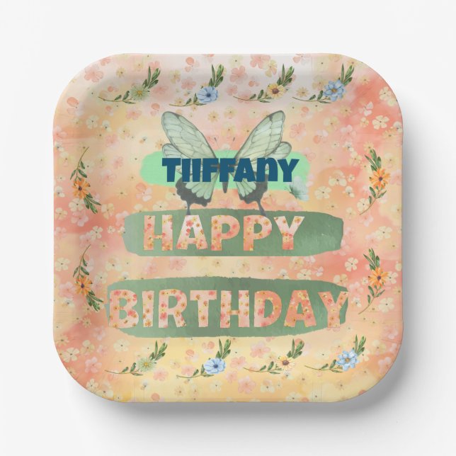 Blume- und Schmetterlingspapierplatine Pappteller (Vorderseite)