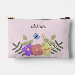 Blume und Schmetterlingspink Personalisiert Zubehörtasche