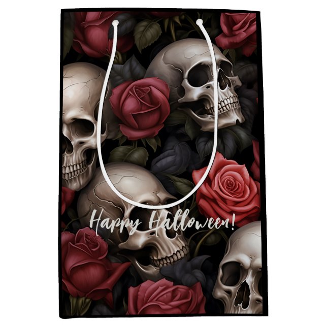 Blume und Skulls Mittlere Geschenktasche Mittlere Geschenktüte (Vorderseite)