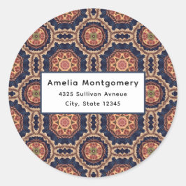 Blume- und Star-Formen-Muster - Adresse Runder Aufkleber