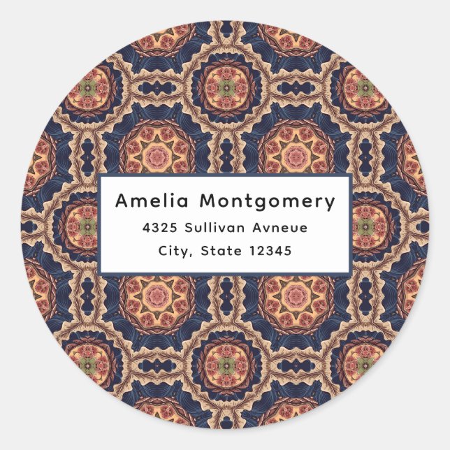 Blume- und Star-Formen-Muster - Adresse Runder Aufkleber (Vorderseite)