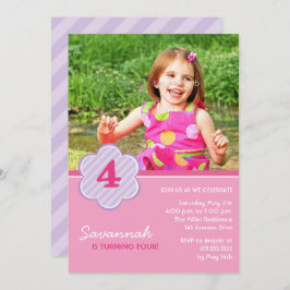 Blume und Streifen Girls Foto Geburtstag Einladung