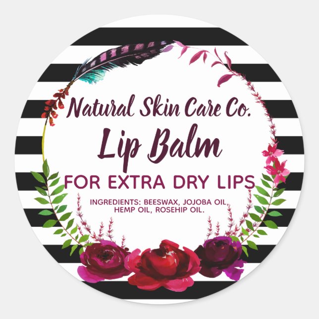 Blume und Streifen Lip Balm Business Labels Runder Aufkleber (Vorderseite)
