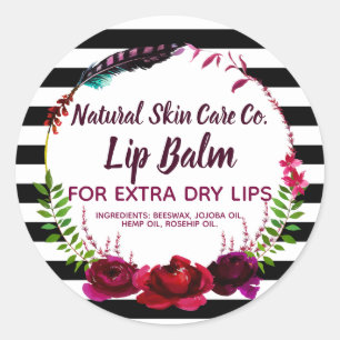Blume und Streifen Lip Balm Business Labels Runder Aufkleber
