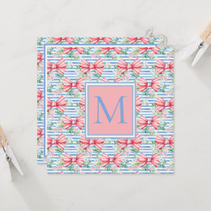 Blume und Streifen Monogramm, rosa und blau