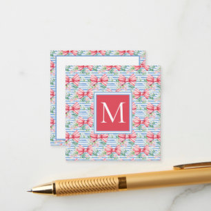Blume und Streifen Monogramm, rosa und blau Begleitkarte